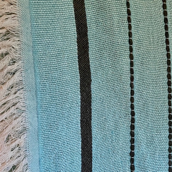 Organic Cotton Throw Blanket Water Green Black Minimal Stripe Boho Coastal Set 2 - Picture 9 of 9